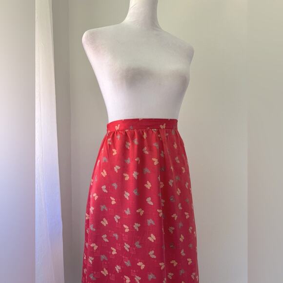 Vintage ‘80s Red Butterfly Print Lightweight A-Line Midi Skirt - Picture 3 of 7